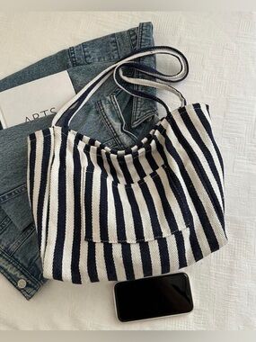 NEW Black and White Striped Tote Bag